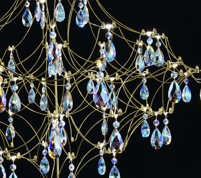 Подвесная люстра светодиодная с пультом и хрустальными подвесками K9 MyFar MR2643-66P-50CD