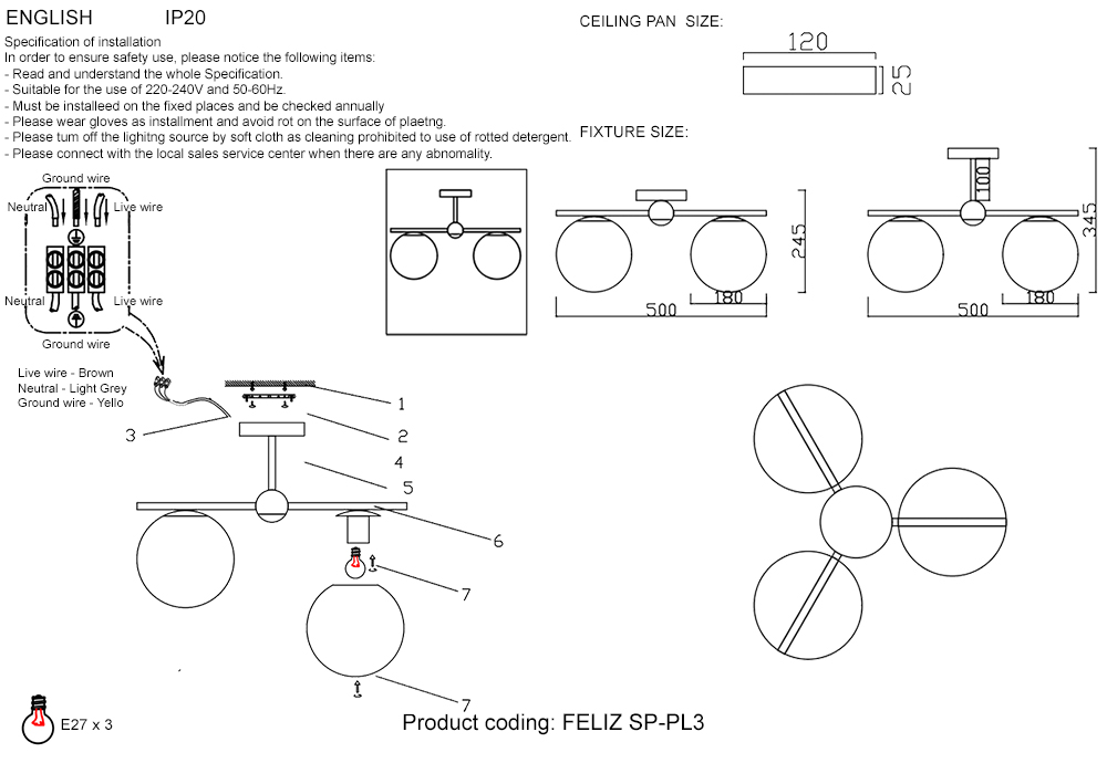 Потолочная люстра Crystallux Crystal Lux FELIZ FELIZ SP-PL3 BRONZE/WHITE_CR