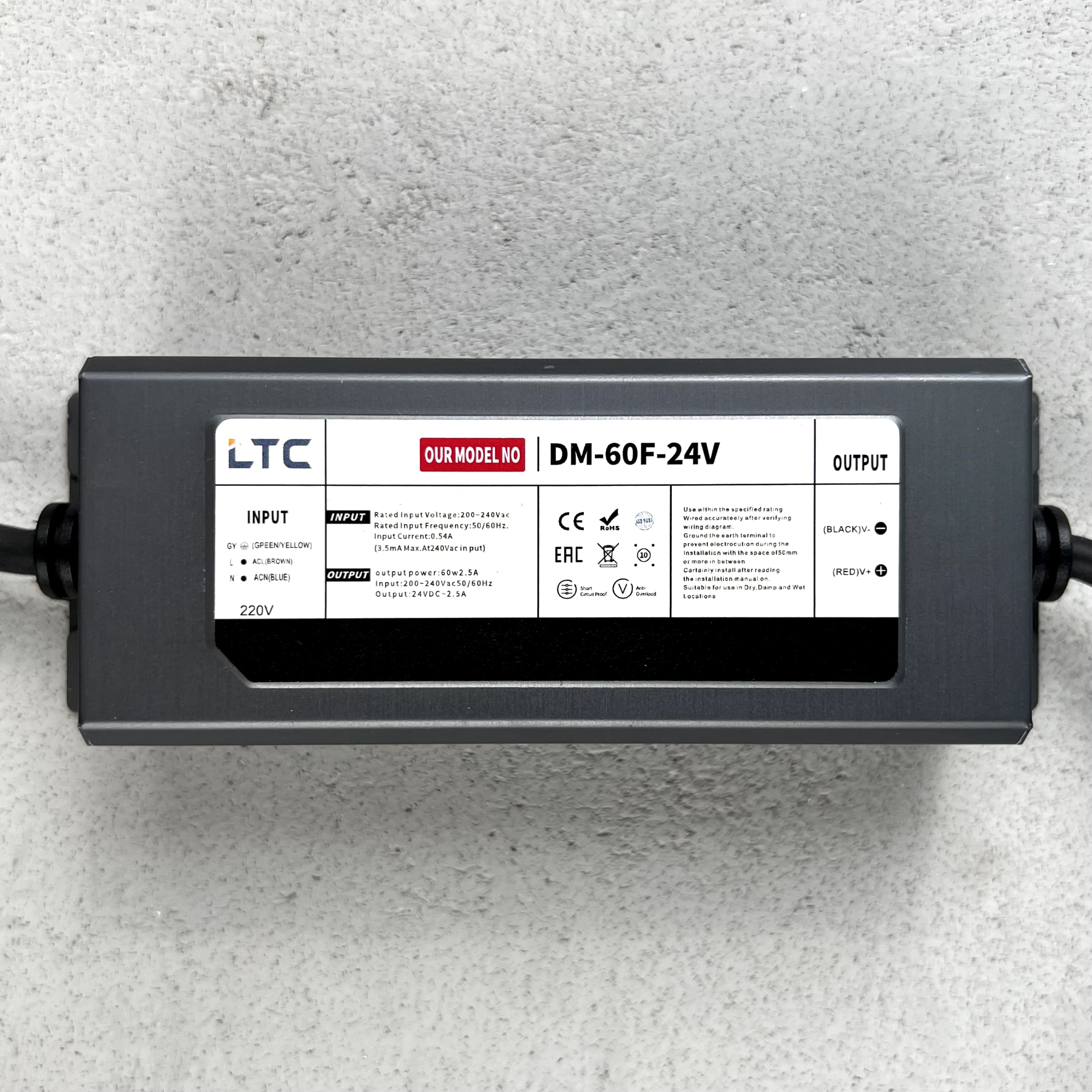 Блок Питания 60W для Нитей 24В, до 1000 LED IP65 DM-60F-24V