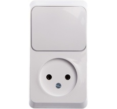 Розетка накладная без заземления с одноклавишным выключателем (белый) Systeme Electric BPA16-204B