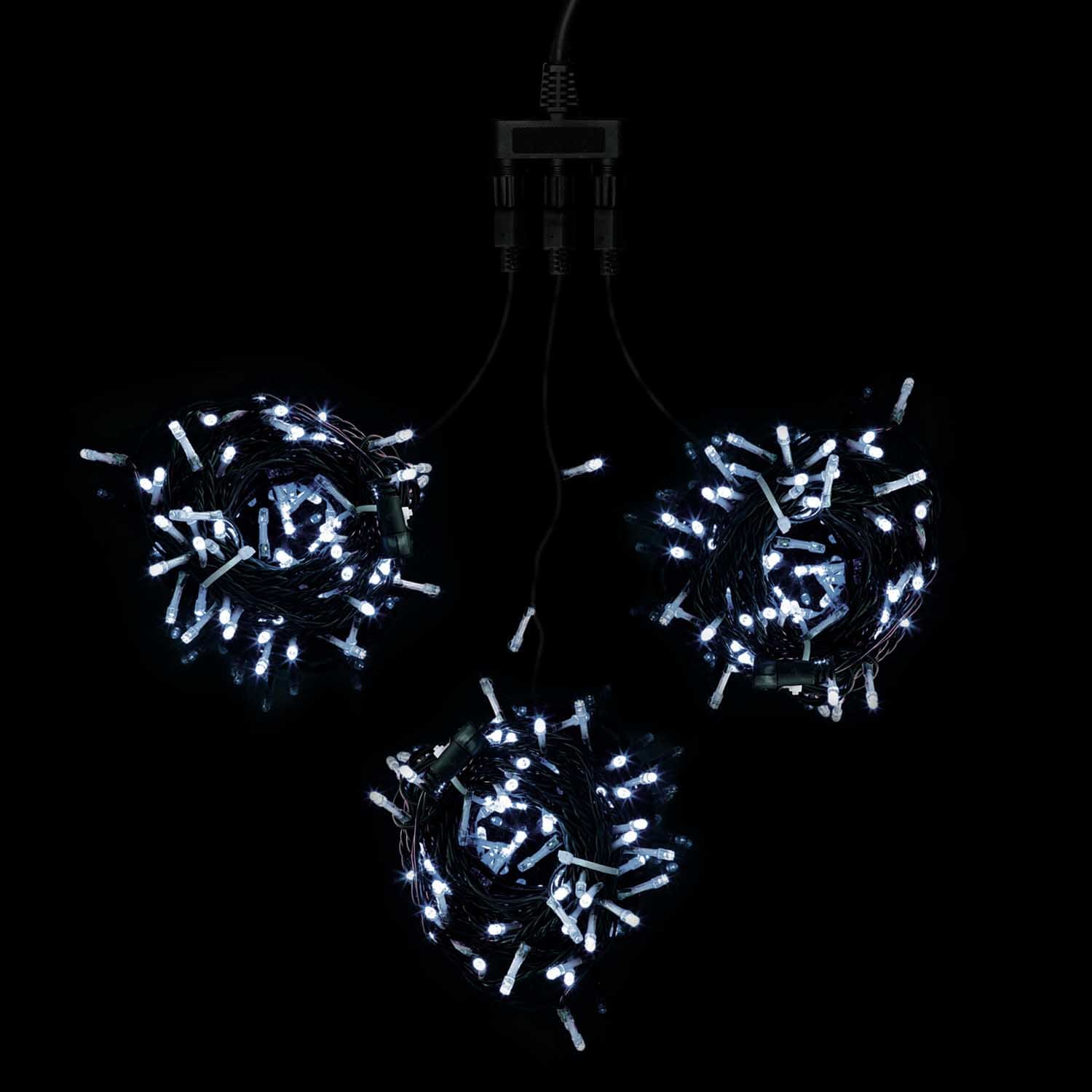 Комплект 3 Белых Нити по 20м, 600 LED, Провод Черный ПВХ, IP54 KDD600-11-1W