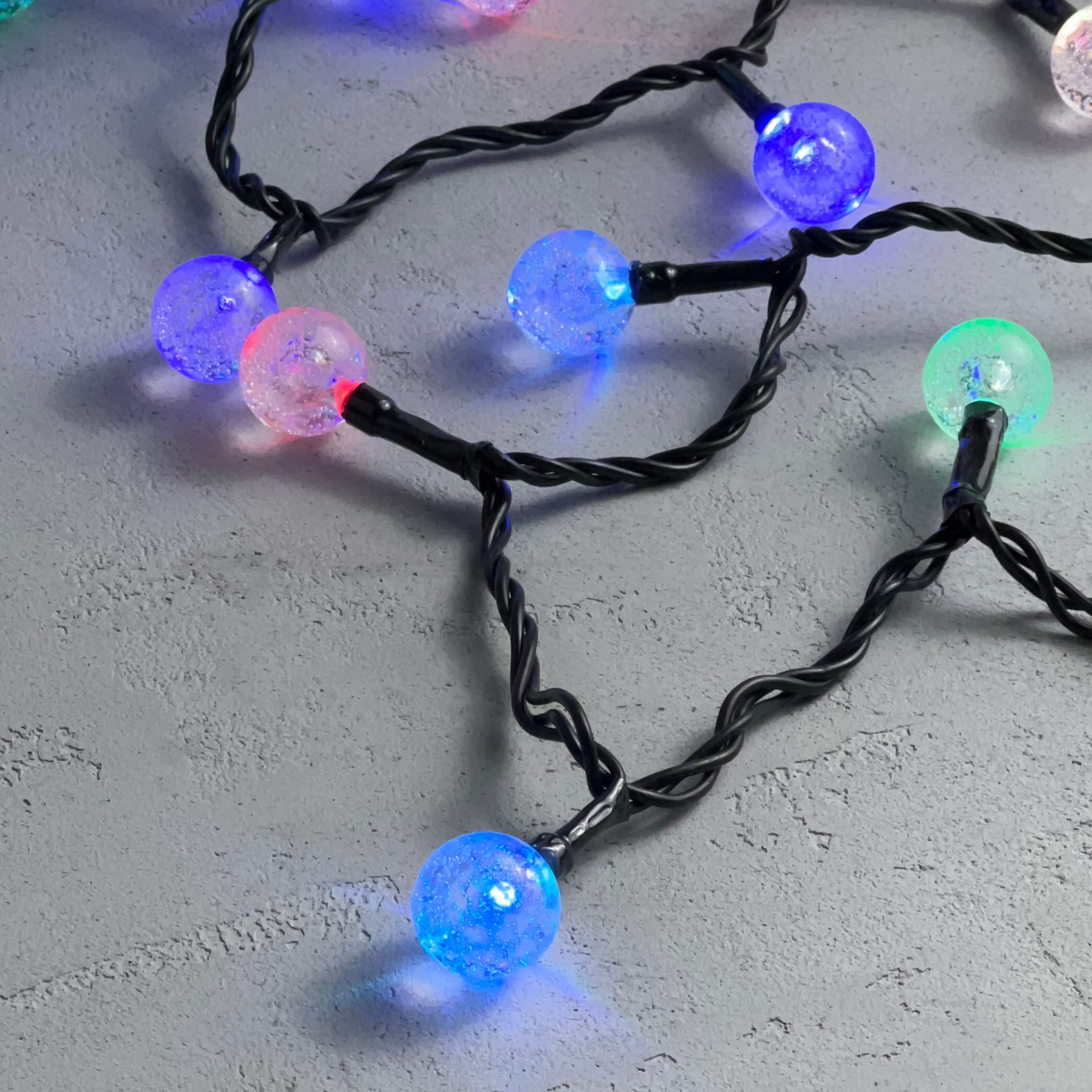 Гирлянда Шарики 10м Разноцветная 9В, Диаметр Шарика 23мм, 100 LED, Провод Черный ПВХ, IP54 PCS-100B-RGB