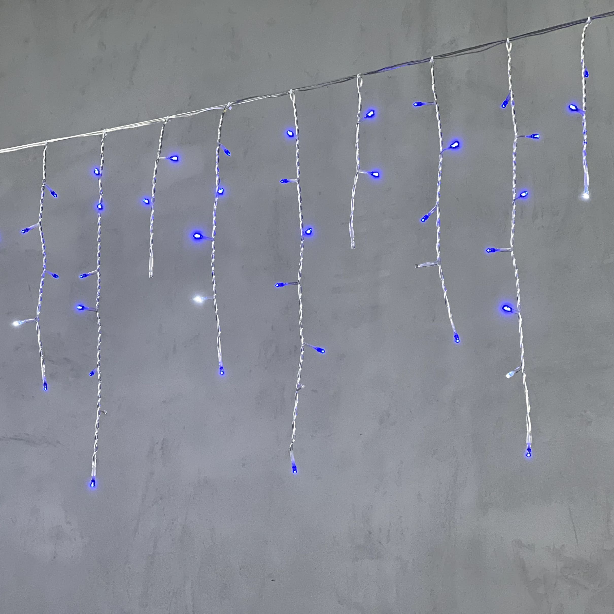Гирлянда Бахрома 4,9 x 0,5 м Синяя с Мерцанием Белого Диода 220В, 240 LED, Провод Прозрачный ПВХ, IP54 PIL240BLW-10-2B