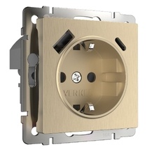 Розетка с быстрой зарядкой USB Type A+С шампань рифленый Werkel a056276_WR