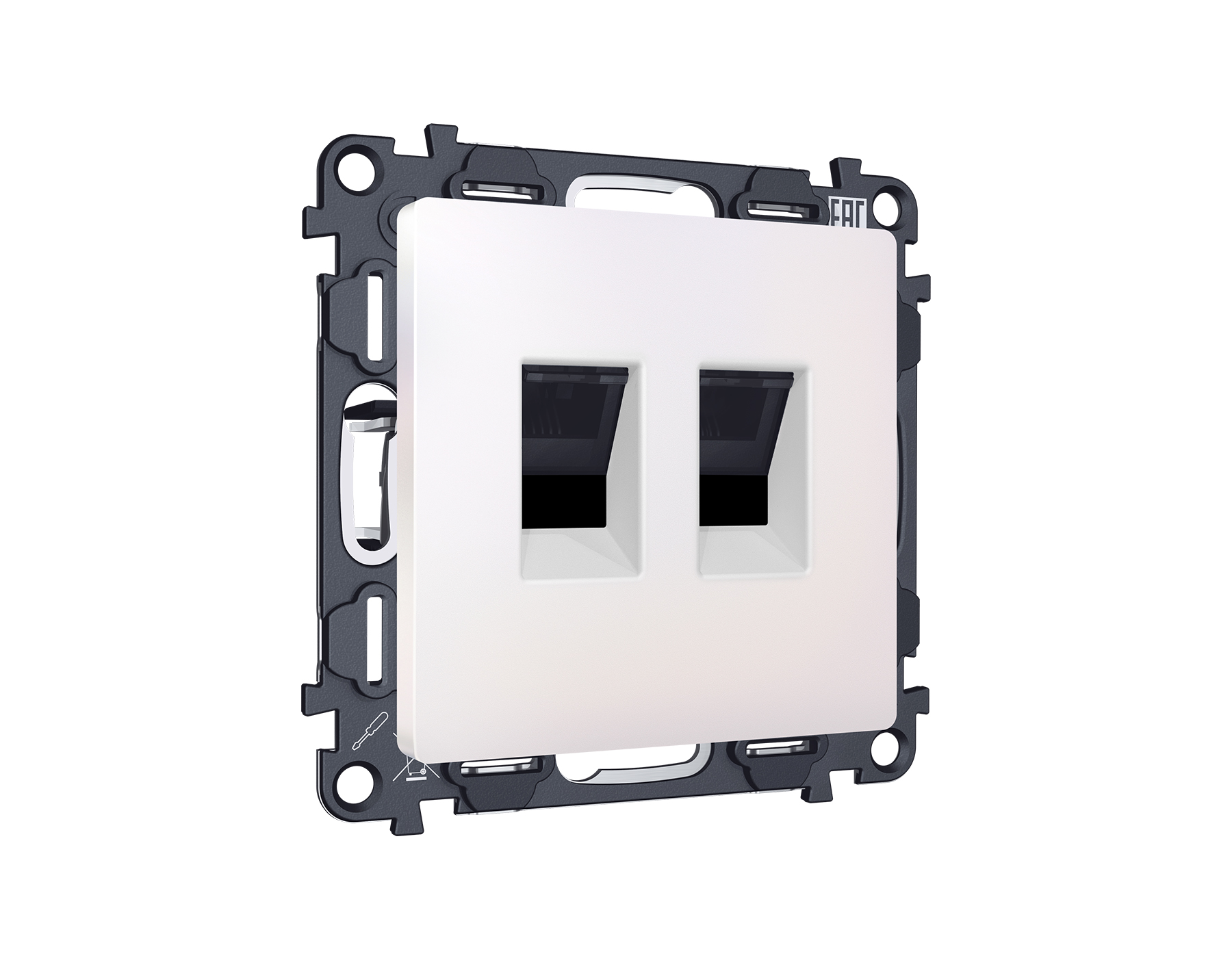 Комплект механизма компьютерной двойной розетки RJ-45 с автоматической защитной шторкой ALFA Жемчуг QUANT (AP2121, VM189) Ambrella Volt MA212110_AMB