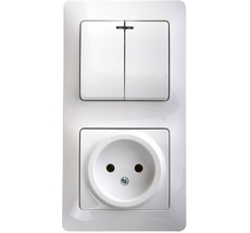 Розетка встраиваемая с заземлением с двухклавишным выключателем с подсветкой (белый) Systeme Electric GSL000173