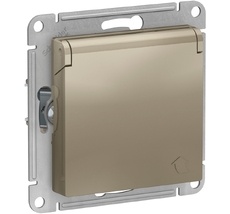 Розетка встраиваемая с заземлением, шторками и крышкой (шампань) Systeme Electric ATN000546
