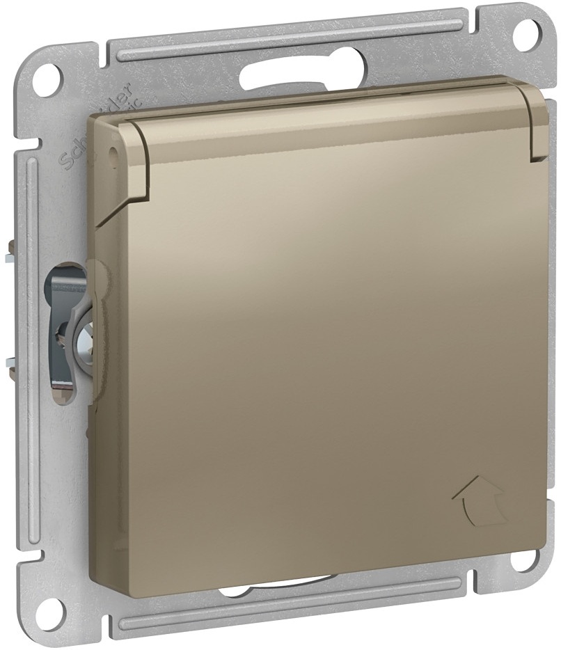 Розетка встраиваемая с заземлением, шторками и крышкой (шампань) Systeme Electric ATN000546