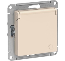 Розетка встраиваемая с заземлением, шторками и крышкой (бежевый) Systeme Electric ATN000246