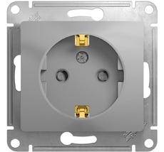 Розетка встраиваемая с заземлением и шторками (алюминий) Systeme Electric GSL000345