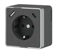 Розетка с заземлением, шторками и USB тип A+C Gallant (графит рифленый) Werkel a057704_WR