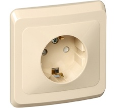 Розетка встраиваемая с заземлением и шторками (кремовый) Systeme Electric PC16-004K