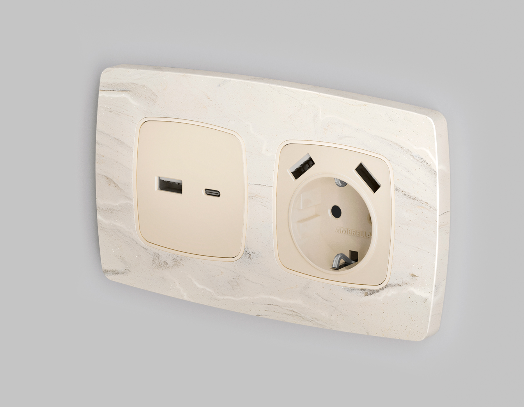 Лицевая панель для электрической розетки с заземлением со шторками 2USB A+A QUANT Ambrella Volt OMEGA OP3090_AMB