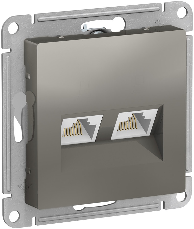Розетка встраиваемая двойная Ethernet RJ-45 (сталь) Systeme Electric ATN000985