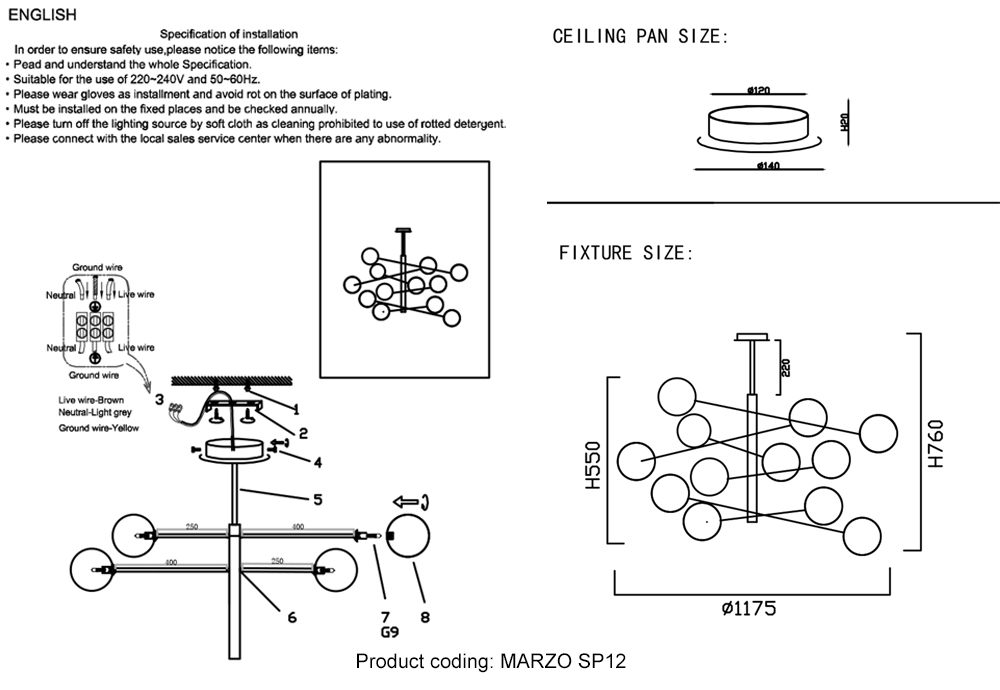 Подвесная люстра Crystallux MARZO MARZO SP12 BRONZE/TRANSPARENTE_CR
