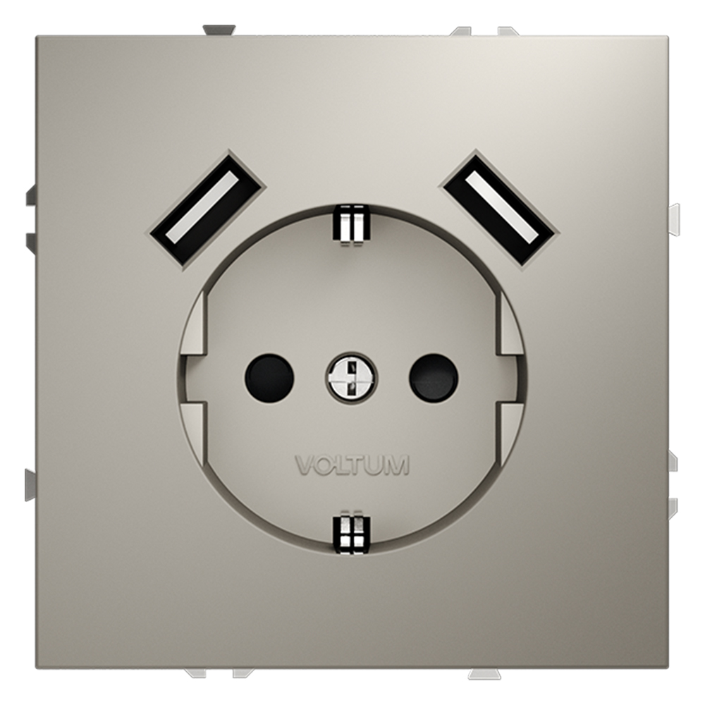 Розетка встраиваемая VOLTUM S70 с заземлением и защитными шторками, 16А, с USB, A+A VLS040403