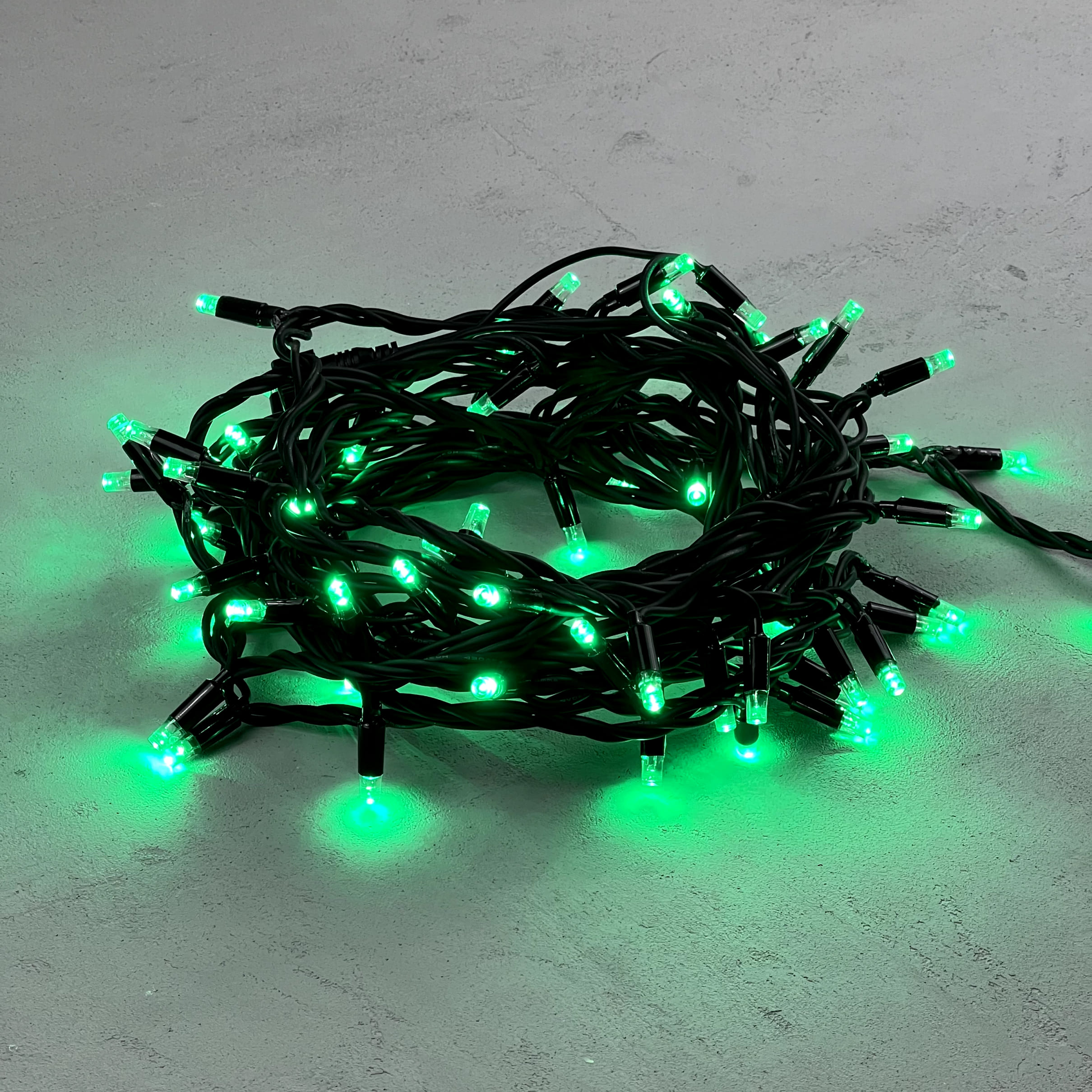Гирлянда Нить 10м Зеленая 24В, 75 LED, Провод Черный Каучук, IP65 LL75-1-1G