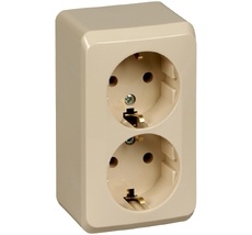Розетка накладная двойная с заземлением (кремовый) Systeme Electric PA16-007K