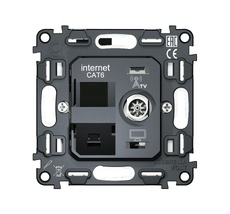 Механизм розетки компьютерной + TV оконечной RJ-45 (8P8C) CAT6/50-870 MHz 1dB с автоматической защитной шторкой QUANT Ambrella Volt VM195_AMB