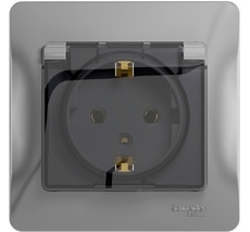 Розетка встраиваемая с заземлением, шторками и крышкой (алюминий) Systeme Electric GSL000346