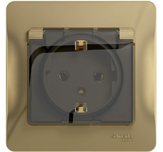 Розетка встраиваемая с заземлением, шторками и крышкой (титан) Systeme Electric GSL000446