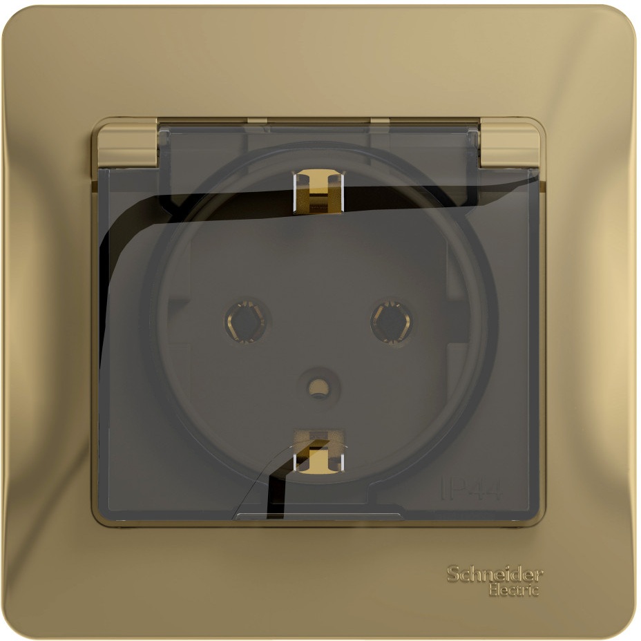 Розетка встраиваемая с заземлением, шторками и крышкой (титан) Systeme Electric GSL000446