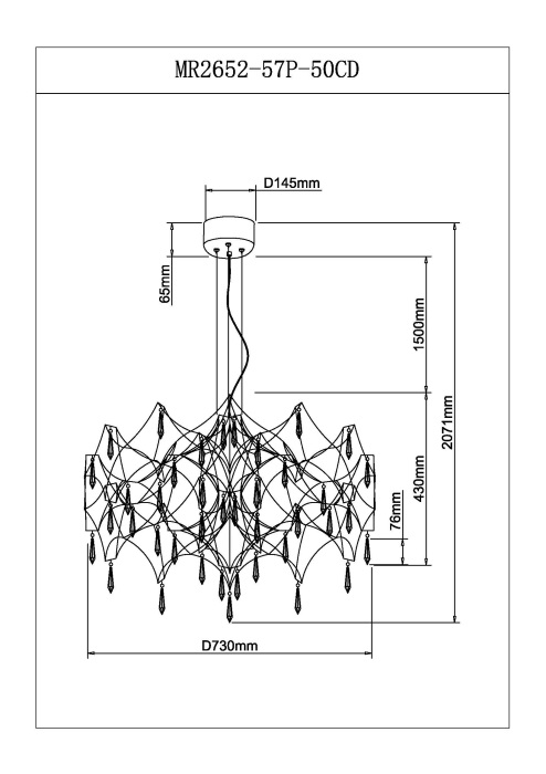 Подвесная люстра светодиодная с пультом и хрустальными подвесками K9 MyFar MR2652-57P-50CD