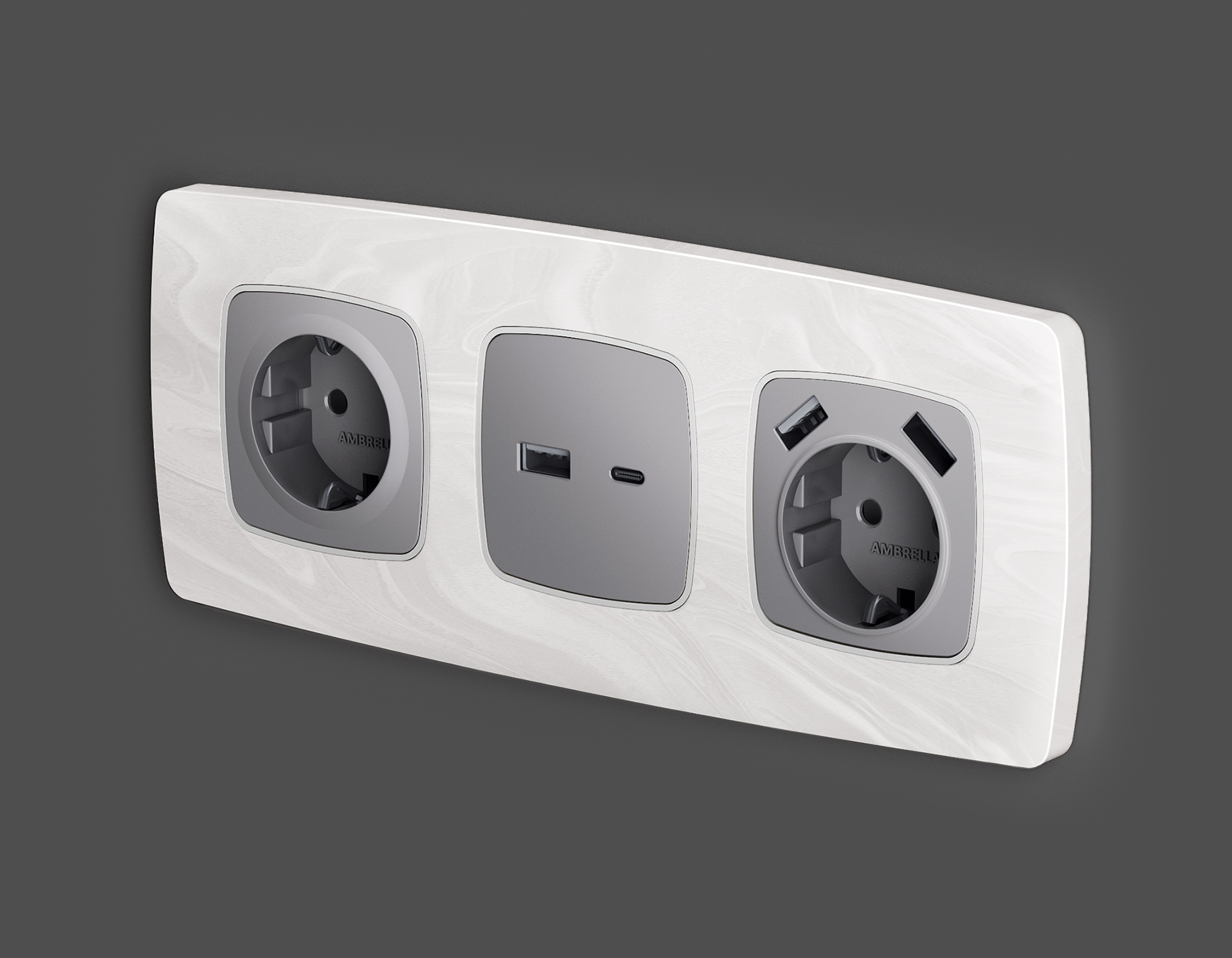 Лицевая панель для электрической розетки с заземлением со шторками QUANT Ambrella Volt OMEGA OP5070_AMB