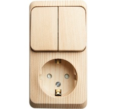 Розетка накладная с заземлением с двухклавишным выключателем (сосна) Systeme Electric BPA16-202D