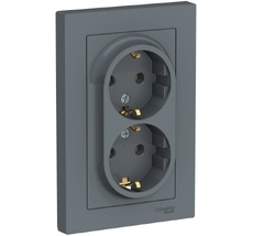 Розетка встраиваемая двойная с заземлением (грифель) Systeme Electric ATN000724