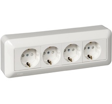 Розетка накладная четверная с заземлением и шторками (белый) Systeme Electric RA16-411M-BI