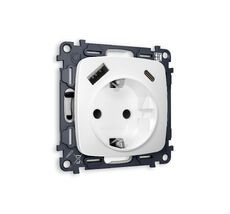 Розетка Ambrella Volt OMEGA 2USB A+C 20W быстрая зарядка с заземлением со шторками 2P+E 16A-250V QUANT MO130010_AMB