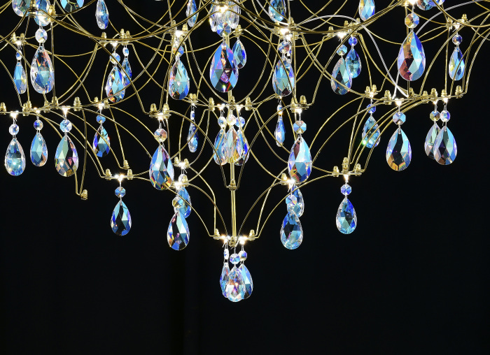 Подвесная люстра светодиодная с пультом и хрустальными подвесками K9 MyFar MR2643-66P-50CD