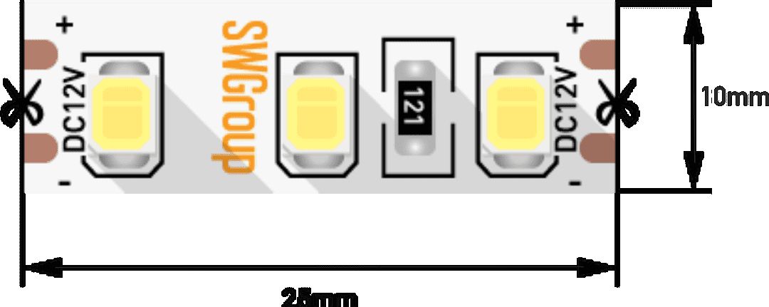 Лента со скотчем 3М светодиодная стандарт 2835, 120 LED/м, 12 Вт/м, 12В, IP20, Цвет: Холодный белый 00-00009238_SW