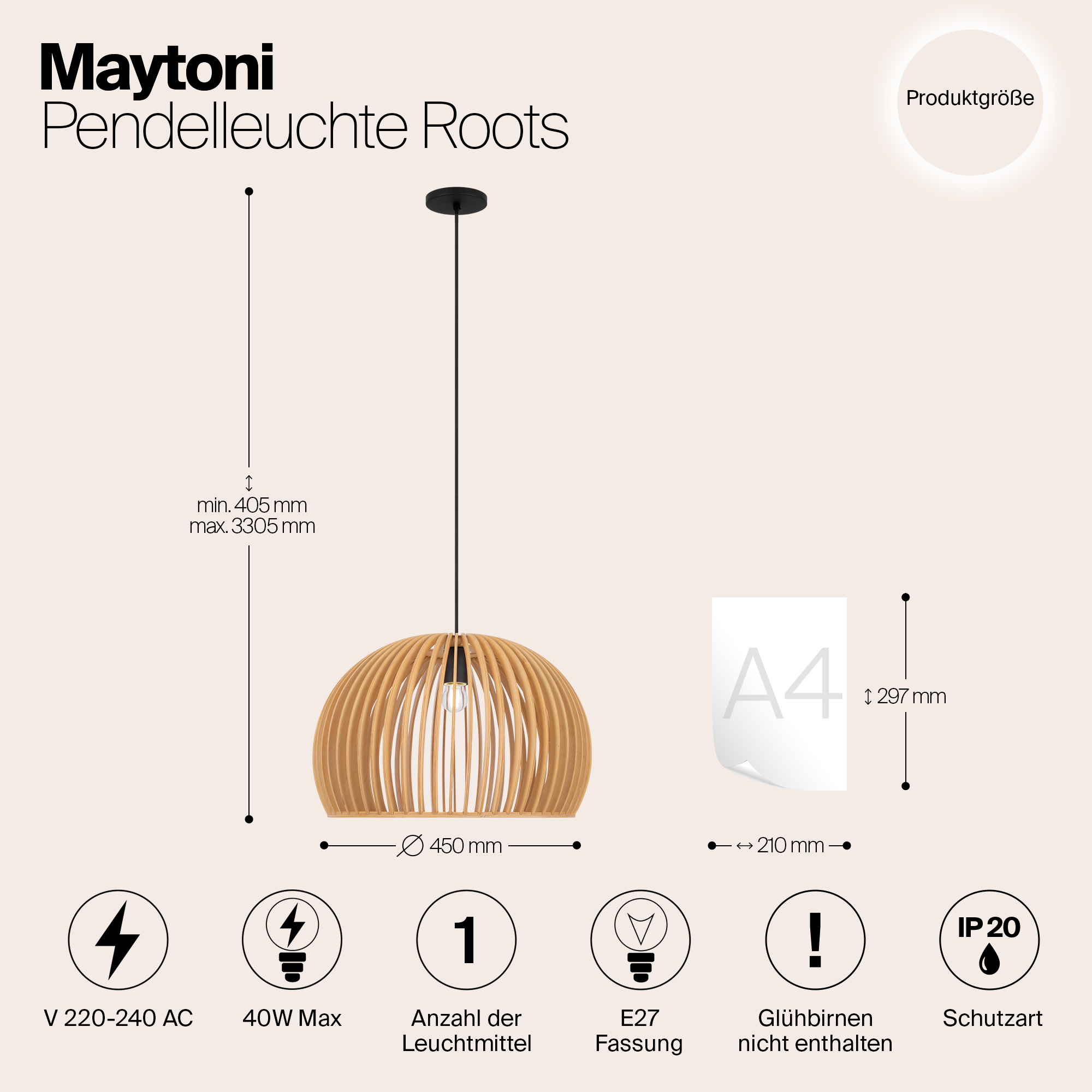 Подвесной светильник Maytoni Roots MOD195PL-01W1_MY
