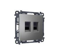 Комплект механизма компьютерной двойной розетки RJ-45 (8P8C) CAT6 с автоматической защитной шторкой ALFA Антрацит серый QUANT (AP6621, VM189) Ambrella Volt MA662110_AMB