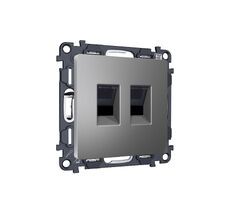 Комплект механизма компьютерной двойной розетки RJ-45 (8P8C) CAT6 с автоматической защитной шторкой ALFA Антрацит серый QUANT (AP6621, VM189) Ambrella Volt MA662110_AMB