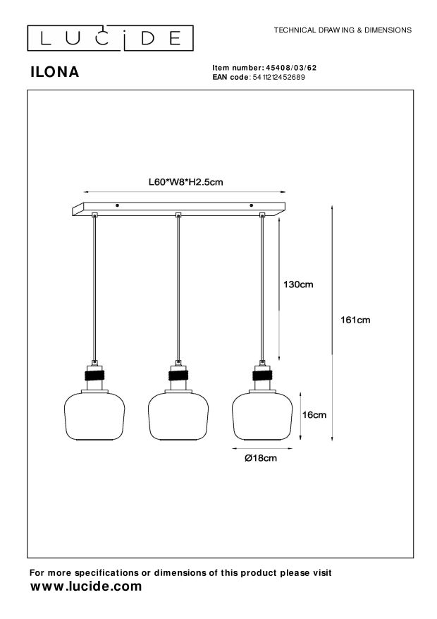 Подвесной светильник Lucide ILONA 45408/03/62