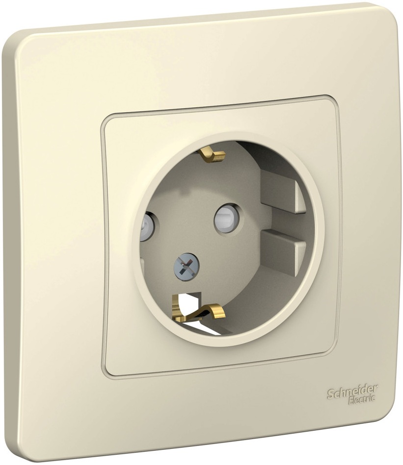 Розетка встраиваемая с заземлением и шторками (молочный) Systeme Electric BLNRS001112
