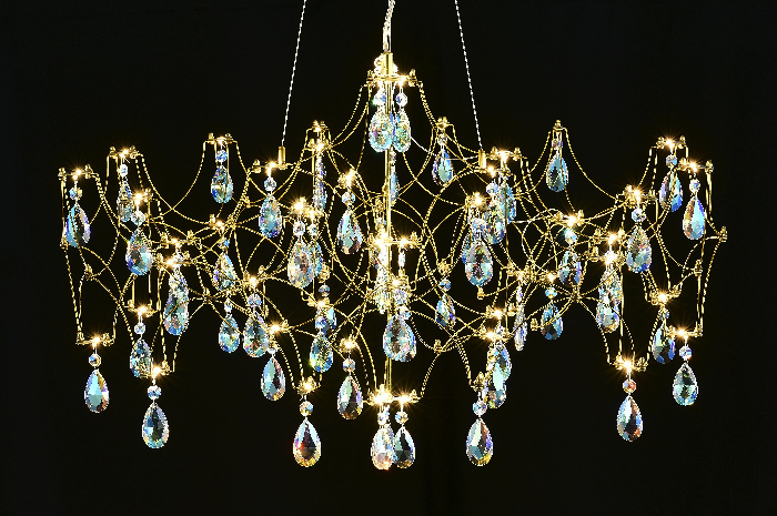 Подвесная люстра светодиодная с пультом и хрустальными подвесками K9 MyFar MR2653-57P-50CD