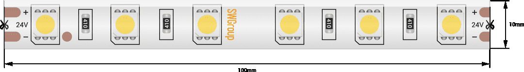 Лента со скотчем 3М светодиодная стандарт 5050, 60 LED/м, 14,4 Вт/м, 24В, IP65, Цвет: Холодный белый 00-00009710_SW