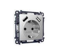 Розетка Ambrella Volt ALFA 2USB A+A 18W быстрая зарядка с заземлением и шторками 2P+E 16A-250V QUANT MA409010_AMB