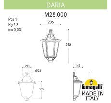 Уличный настенный светильник FUMAGALLI DARIA M28.000.000.BYE27