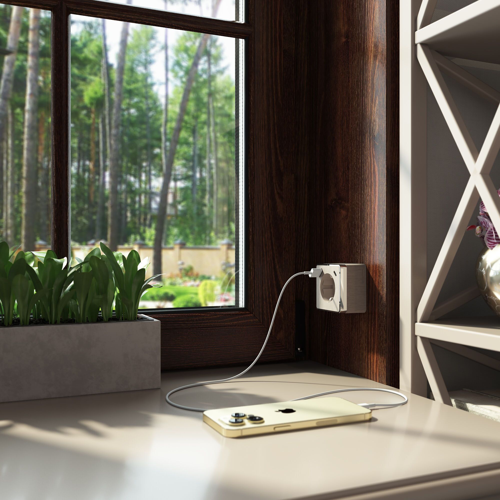 Розетка с заземлением, шторками и USB тип A+C Gallant (шампань рифленый) Werkel a057703_WR