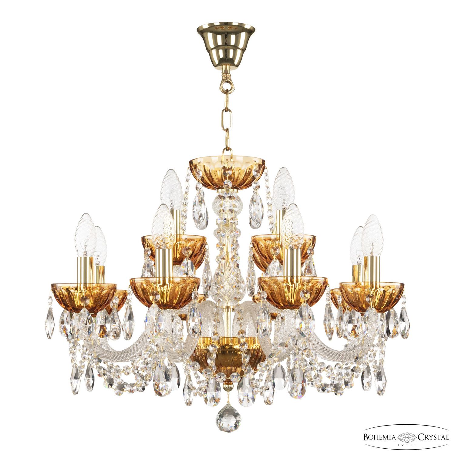 Хрустальная люстра Bohemia Ivele Crystal 5402/8+4/195 G Amber/M-1H_BI