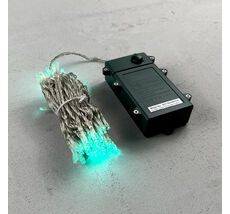Гирлянда Нить на Батарейках 10м Аква, 100 LED, Провод Прозрачный Силикон, IP65 EST100-4W10-8A
