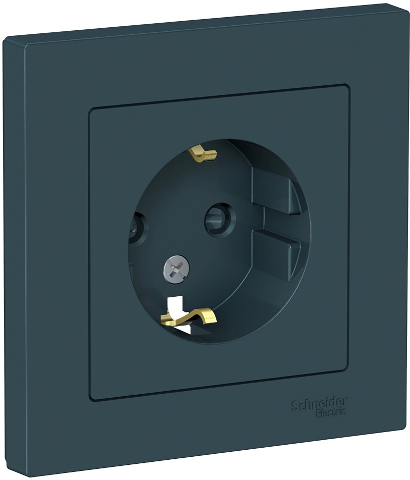 Розетка встраиваемая с заземлением и шторками (изумрудный) Systeme Electric ATN000844