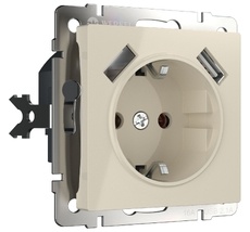 Розетка с заземлением, шторками и USBх2 Werkel WL03-SKGS-USBx2-IP20 a051486_WR