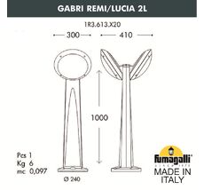 Уличный садовый светильник-столбик наклонный FUMAGALLI GABRI REMI/LUCIA 1R3.613.X20.LYE27
