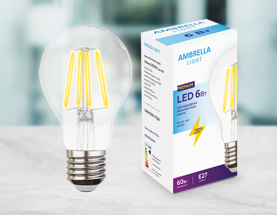 Светодиодная филаментная лампа Ambrella Light A60 205029_AMB